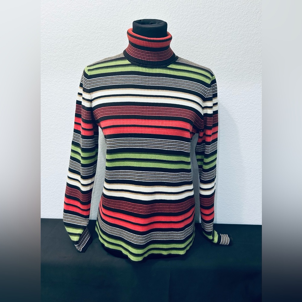 Jones New York Striped Multicolor Long Sleeve Sweater